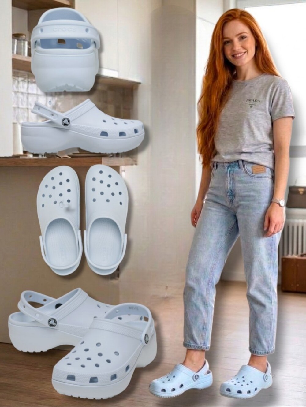 Like New 💙 CROCS Women's Classic Platform Clogs Light Blue/Sky Ice
